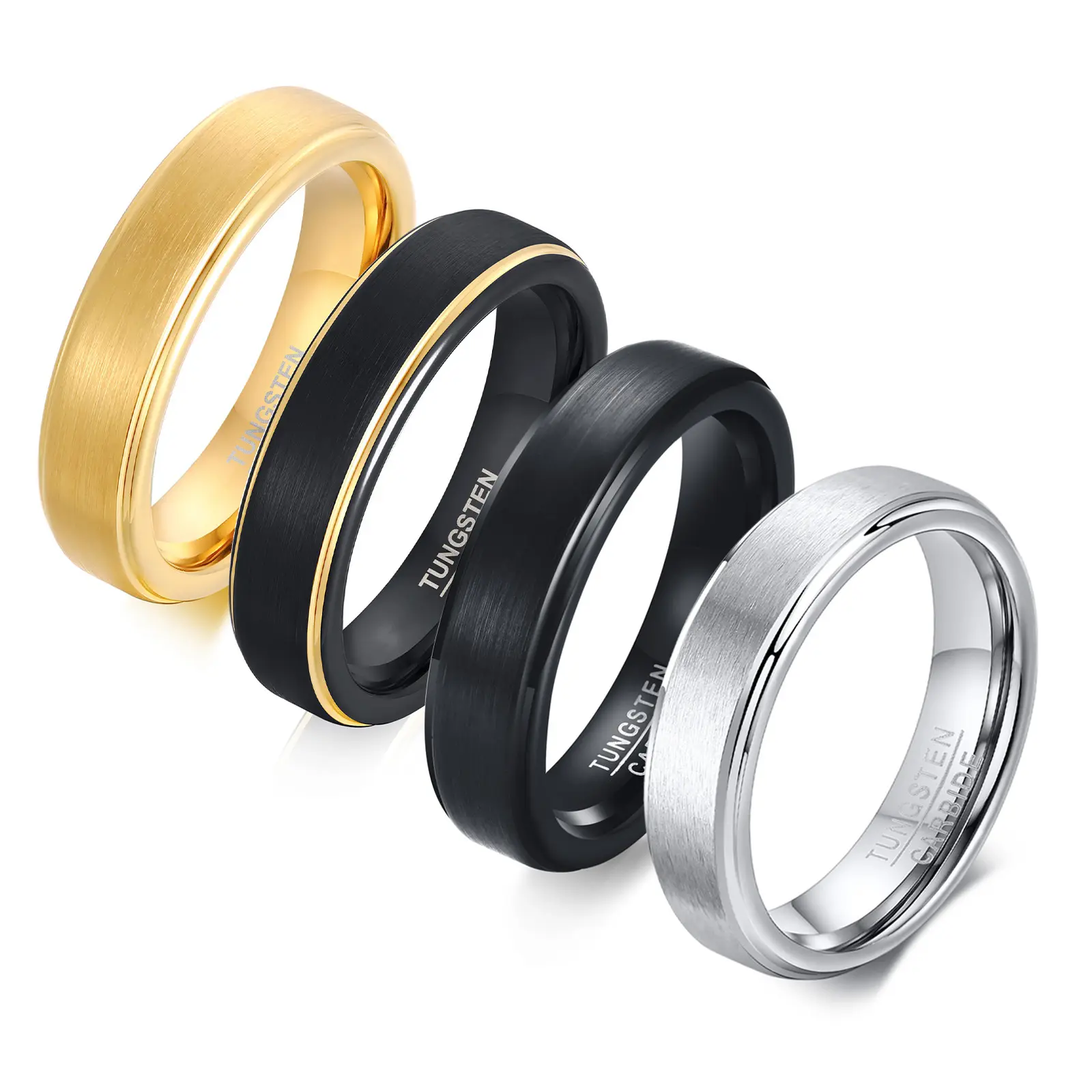 Stock Ring Wholesale Men Women Wedding Band 5mm Brushed Tungsten Carbide Ring Black Silver Gold Rose Gold Color
