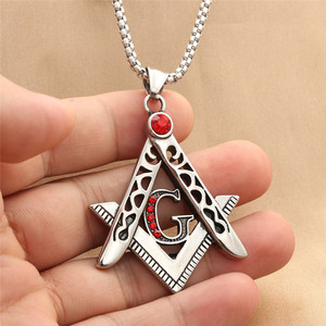 Freemason Pendant <b>Titanium</b> Steel Letter G Red Stone Men's Necklace Retro Geometric Themed Pendant Everyday Wear 280498 - Product Image 4