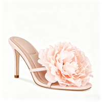 Mules à talons fleuris rose poudré pour femme, sandales d'été à bout ouvert et talon aiguille, faciles à enfiler, pour usage quotidien