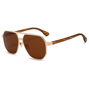 2025 Unisex Fashion <b>Sunglasses</b> <b>Retro</b> Stainless Frame Full Rim Wooded Temple TAC Polarized UV400 Model 8818 China Opp - Product Image 2