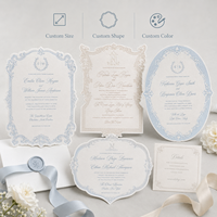 Ensemble d'invitations de mariage personnalisées vintage bleu crème, élégant, avec monogramme, enveloppe lignée et cartes RSVP et de détails assorties