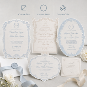 Set <span class=keywords><strong>di</strong></span> Inviti Matrimoniali Vintage Blu Personalizzati con Monogramma Elegante, Busta Foderata e <span class=keywords><strong>Carte</strong></span> RSVP e Dettagli Abbinate - Product Image 3
