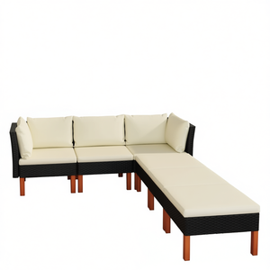Conjunto de Muebles de Jardín Color Blanco Crema, Estructura de Mimbre Negro, Patas de Madera de Teca, Muebles de Exterior para 4 Personas, Diseño Contemporáneo - Product Image 1