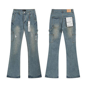 Jeans de la marca Purple para hombre y mujer, estilo urbano, rasgados y con parches, adornados con pedrería, vintage moderno, lavados. - Product Image 1