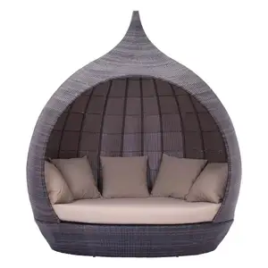 Açık güneş yatağı veranda şezlong bahçe mobilyaları rattan gün daybed elma şekli hasır Daybed