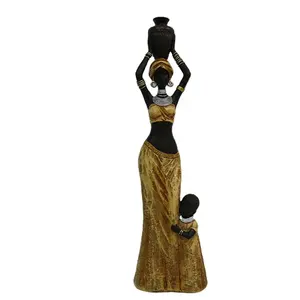 Fábrica de artesanías de resina fengshui tribal África Madre y niño estatuilla estatua de mujer negra