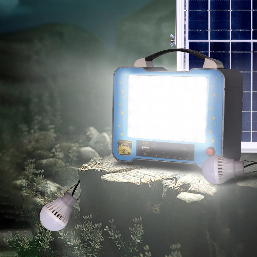 Generador de energía Solar, estación portátil, 2 lámparas, a prueba de agua, Kit de generador de fuente de alimentación de emergencia, sistema de iluminación LED Solar para el hogar