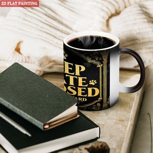 Frosted Black 11oz <b>Ceramic</b> <b>Mug</b> Heat Activated Cup Novelty Design Keep Gate Closed Dogs In Yard - Product Image 3