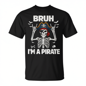 T-shirt à manches courtes pour adulte, unisexe, col rond, imprimé numérique, aventure de squelette pirate pour Halloween - Product Image 2