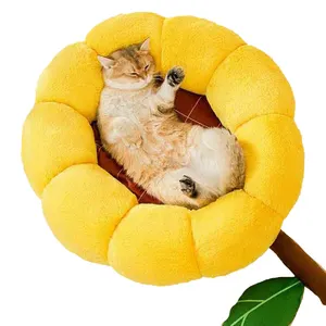 애완 동물 침대 귀여운 꽃잎 모양 따뜻한 고양이 침대 매트 진정 깊은 수면 부드러운 개 라운드 침대 미끄럼 방지 바닥