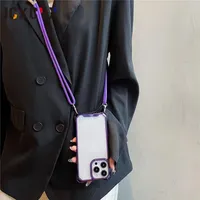 Étui à bandoulière avec cordon pour iPhone 18/17/16/15/14/13 Pro Max/7/8/XR/XS, protection d'écran transparente antichoc en plastique