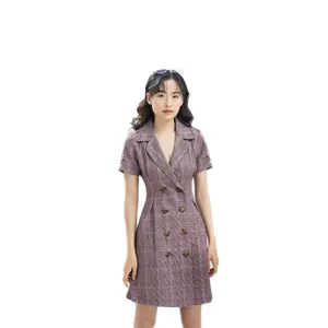 Sonbahar/kış kısa kollu Blazer elbise kontrol ekose takım elbise resmi kadın vietnamca T-shirt elbise 2020 yüksek kalite