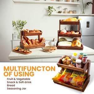 HOLANA-Cesta de frutas de madera de acacia, 2 niveles, 14x10, Mostrador de cocina grande, frutero pintado, frutas y verduras - Product Image 6