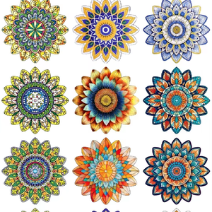 Ensemble de sous-verres en céramique avec support métallique, base en liège, tapis absorbants pour décoration intérieure, motifs plantes abstraites - Product Image 1