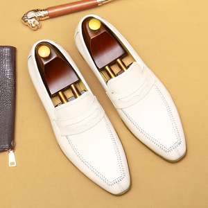 Chaussures en cuir décontractées pour hommes, style britannique, best-seller, en cuir de vachette véritable blanc beige, disponibles en grandes tailles - Product Image 3