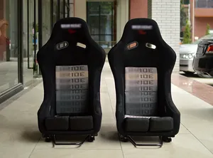 EDDYSTAR Black Alcantara Suede Embroidery Race Seat Custom Fixed Back Rest Racing Bucket Seats