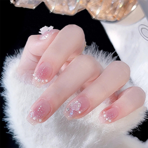 <span class=keywords><strong>Faux</strong></span> <span class=keywords><strong>ongles</strong></span> à presser romantiques rose blush, forme cercueil moyenne, avec paillettes et roses 3D, réutilisables, en acrylique ABS, avec <span class=keywords><strong>colle</strong></span> pour doigts, pour femmes - Product Image 1