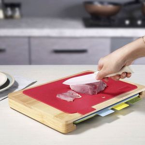 Multi Functional Beech Wooden Chopping <b>Board</b> Index 5 Pcs Kitchen Cutting <b>Board</b> Set with Color Coded Flexible Cutting <b>Mat</b> - Product Image 2