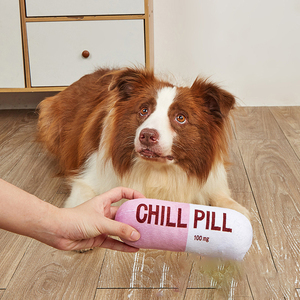 Fabrika özel Logo peluş oyuncak hayvan lüks sürdürülebilir köpek oyuncaklar Chew kapsül şekilli sesli evcil hayvan oyuncağı - Product Image 6