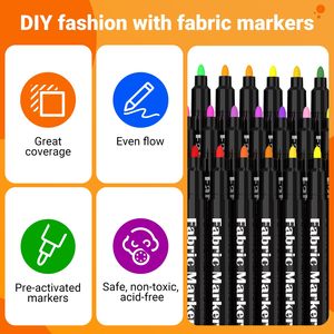 Marcadores de Tela No Tóxicos Personalizados por el Fabricante, 24 Colores, Puntas Planas Oblicuas, Tinta Permanente a Base de Agua para Ropa y Zapatos - Product Image 4