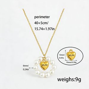 Colar de Aço Inoxidável com Pingente de Coração MUM e Anel de Pérola Imitada, Presente de Dia das Mães para Mulheres - Product Image 6