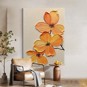 Hand Painted Oil Painting Orange Floral Abstract Art Modern Living Room Wall Decor Creamy Style Texture <b>Canvas</b> No <b>Frame</b> - Product Image 4