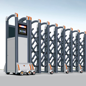 Puerta Corredera Automática Retráctil <span class=keywords><strong>de</strong></span> Acero Inoxidable Plateado para Exteriores, Diseño Gráfico Industrial - Product Image 1