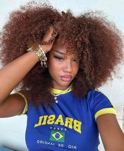 Afro Kinky Curly <span class=keywords><strong>Wig</strong></span> com Franja para Mulheres Negras Sem Cola Cheia e Fofa Como uma Bomba Longas Perucas de Cabelo Encaracolado - Product Image 1