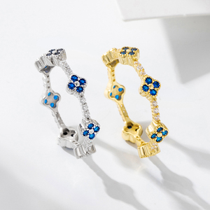 Fine 925 Sterling Silver14K <strong>Gold</strong> Plated Eternity Stackable Blue Cubic Zirconia <strong>Dainty</strong> Jewelry Famous Clover <strong>Rings</strong> for Women - Product Image 6
