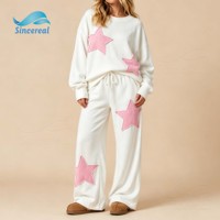 Ensemble de survêtement décontracté deux pièces pour femme, sweat-shirt oversize à col rond avec patch étoile et pantalon de survêtement large