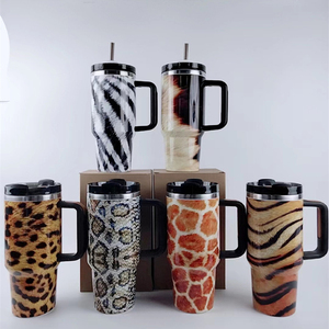Logotipo personalizado leopardo perro pata y Animal diseño 40oz aislamiento láser tazas con mango de paja viaje brillo taza Tumble - Product Image 1