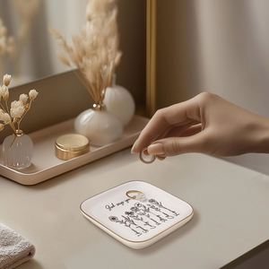 Minimalist White Ceramic Jewelry Dish Custom Logo Trinket Tray Square <b>Ring</b> Holder <b>Plate</b> for Engagement Wedding Gift Favors - Product Image 3
