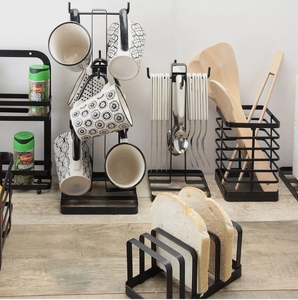Porte-toasts à 6 tranches et panier à <span class=keywords><strong>fruits</strong></span> carré Rangement à domicile Organisateur en métal Ensemble Fer noir Essentiels de cuisine - Product Image 6