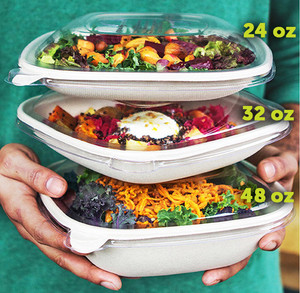 Logo personnalisé, bols carrés en fibre de canne à sucre compostables de 24 oz et 32 oz, contenants alimentaires biodégradables et écologiques - Product Image 5