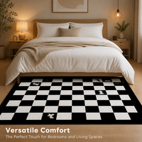 Tapis moderne en polyester 10 mm, fabriqué à la machine, antidérapant, doux et moelleux, motif damier nordique, aspect cachemire vintage, pour chambre et salon