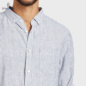 <span class=keywords><strong>Camicia</strong></span> da <span class=keywords><strong>uomo</strong></span> di alta qualità <span class=keywords><strong>camicia</strong></span> 100% di lino <span class=keywords><strong>blu</strong></span> <span class=keywords><strong>e</strong></span> bianco <span class=keywords><strong>a</strong></span> <span class=keywords><strong>righe</strong></span> lunghe <span class=keywords><strong>camicia</strong></span> classica per gli uomini - Product Image 3