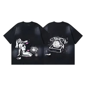 Camiseta de Manga Corta para Hombre, 100% Algodón, 250g, Estilo Americano Vintage, Lavada, Desgastada, Transpirable, Antibacteriana y Absorbente de Humedad - Product Image 4