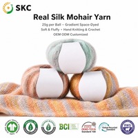 Fil Fantaisie en Soie Véritable et Mohair 25g, Teint en Espaces Dégradé, Varié, Doux et Moelleux, Technologie OE pour Tricot et Crochet à la Main