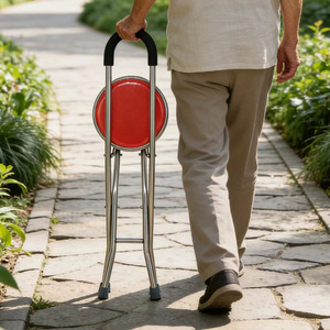 Stainless Steel Four <b>Legged</b> Cane <b>Stool</b> Folding Portable With Rubber Tips For Elderly Outdoor Use - Product Image 1