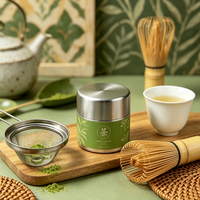 Boîte à Matcha en Acier Inoxydable Mat, Qualité Alimentaire, Recyclable, avec Tamis, Contenant Réutilisable pour Poudre, Cadeau 80*80mm