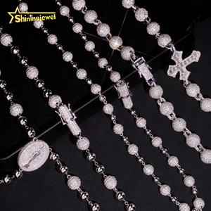 Gioielli Hip Hop ghiacciati GRA certificato Bling collana <span class=keywords><strong>925</strong></span> <span class=keywords><strong>argento</strong></span> croce palla <span class=keywords><strong>rosario</strong></span> Moissanite <span class=keywords><strong>catena</strong></span> di perline - Product Image 5