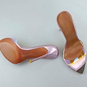 Stylish Women's PVC High <strong>Heels</strong> Sharp Pointed Toe <strong>Mules</strong> Open PU Summer Slide High <strong>Heel</strong> Increasing <strong>Clear</strong> Slip-On Outdoor Sexy - Product Image 2
