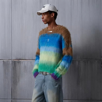 Pull-over en mohair tricoté respirant à col rond, dégradé de couleurs, toucher doux, vente en gros, échantillon avec logo personnalisé