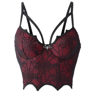 Corset en dentelle motif toile d'araignée et arêtes de poisson bordeaux avec armatures, sans rembourrage, taille SML, débardeur d'extérieur, costume d'Halloween - Product Image 5