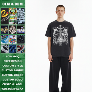 American high street wash distressed skull rib print tee 100 cotton breathable custom <b>logo</b> small batch - Product Image 3