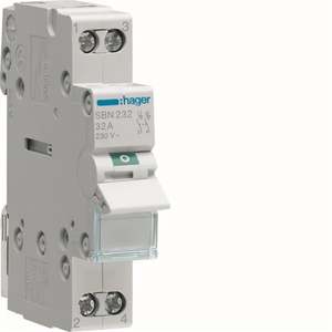 SBN232 ปรับแต่งได้ด้วยสวิตช์แบบไม่อัตโนมัติของ Hagers 2P 32A 230V AC 1 DIN โมดูล - Product Image 1