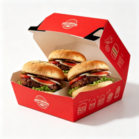 Boîte à hamburger personnalisée avec logo OEM, en carton blanc biodégradable, emballage jetable pour hamburgers à emporter, vente en gros en vrac
