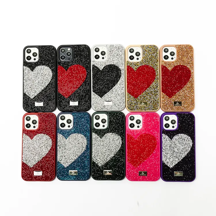 2021 New Luxury Bling Diamond Heart Desgin Korean Sublimation Cell Phone Case For iphone 12 pro max Cover