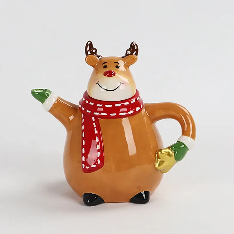 Théière en céramique en forme d'animal cerf wapiti pour la maison Cadeaux de Noël et des vacances Pichet à eau Bouilloire à thé avec couvercles