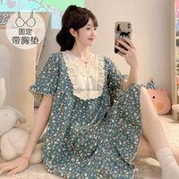 Chemise de nuit élégante en coton pour femme, style princesse, respirante, à motif floral, grande taille, pour la maison, vente en gros